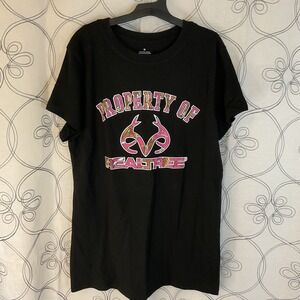 New women's‎ black/pink camo short sleeve T-shirt size large